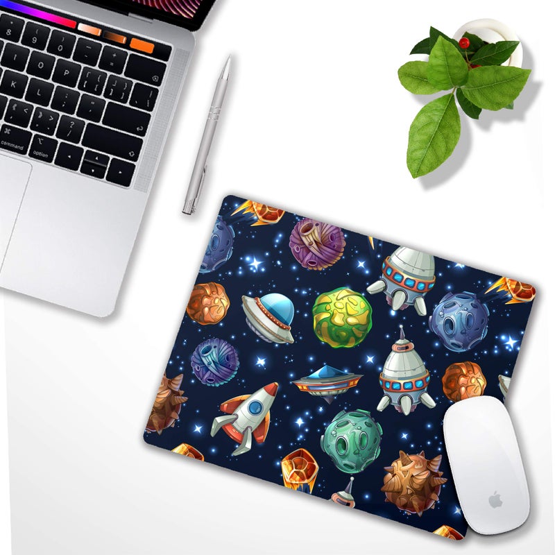 SHALYSONG Kids Mouse pad Computer Mousepad with Comic Space with Planets and Spaceships Design Personalized Mouse mat for Laptop Computer Office Decoration Accessories Gift - Image 2